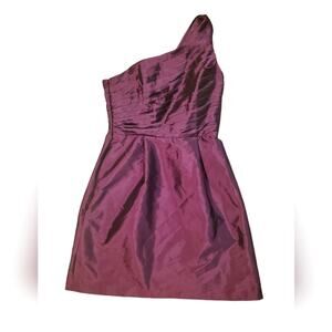 Monique Lhuillier Purple One Shoulder Rushed Bridesmaids Mini Dress Sz 4